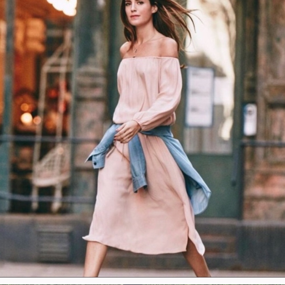 Who What Wear light pink off shoulder long dress